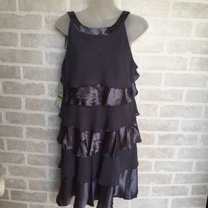 S.L. Fashions Black and Silver Tiered Midi Dress